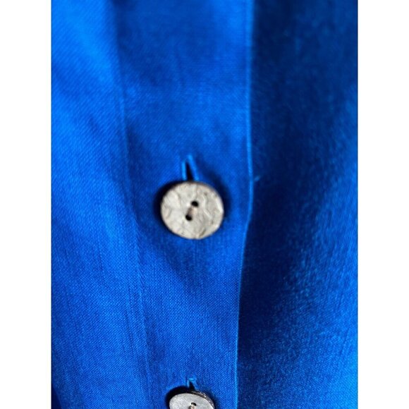 J Jill Womens Button Up Collared Short Sleeve 100% Linen Dress Blue Size M - Picture 4 of 9